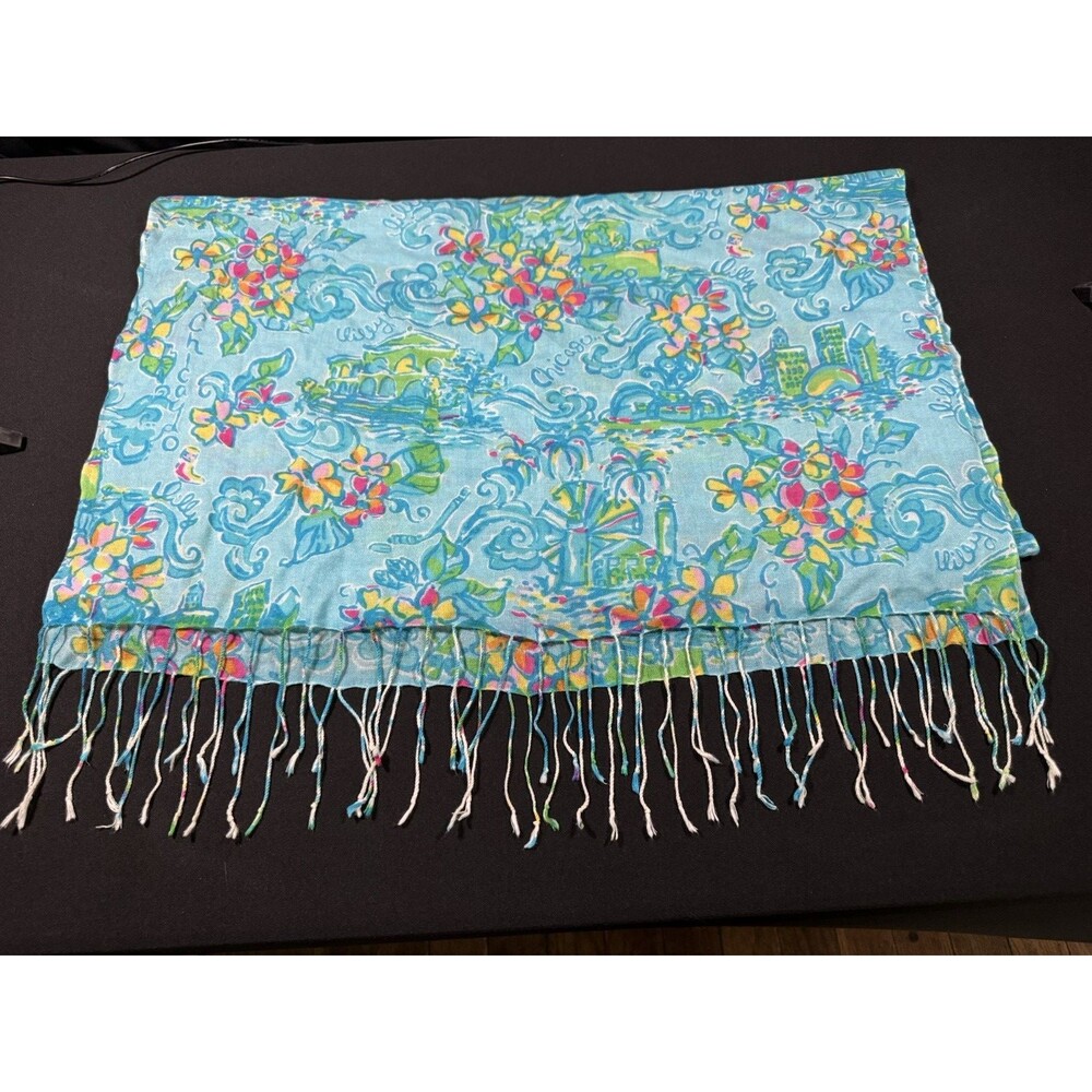LILLY PULITZER Murfee Scarf Silk/Cashmere Blend Lilly Loves Chicago Print - Picture 7 of 10